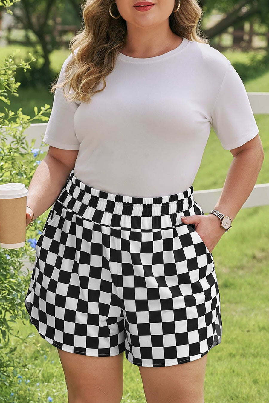 Checkered Athleisure Shorts Plus Size Women UK