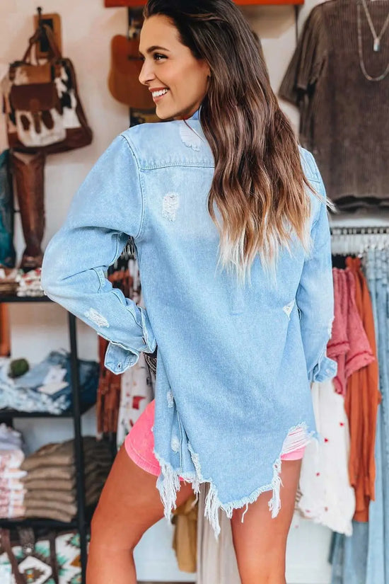 Distressed denim duster coats & jackets