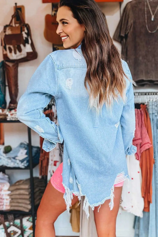 Distressed denim duster coats & jackets