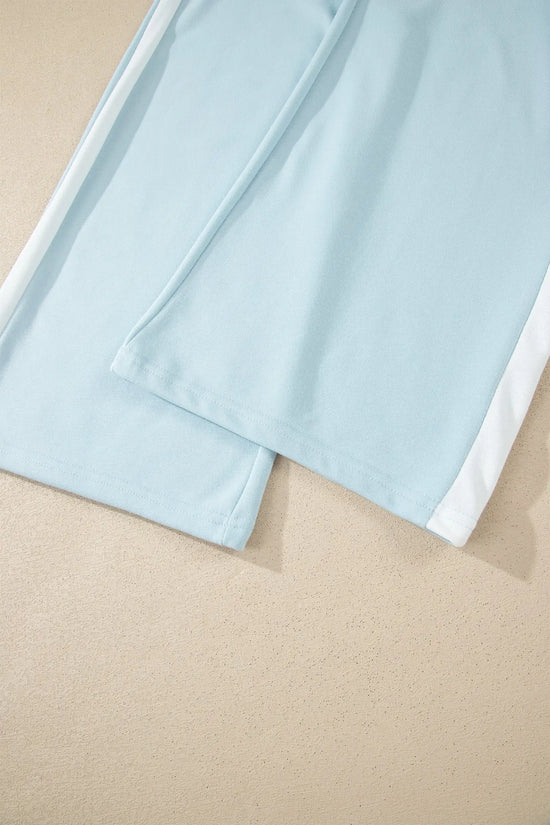 Mist blue contrast trim boxy tank top wide leg pant set pockets outfit sets