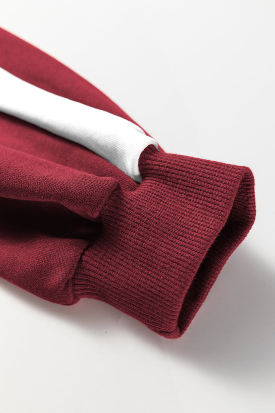 Co-Ord Knitted Wide Leg Jogger - Varsity Stripes Burgundy