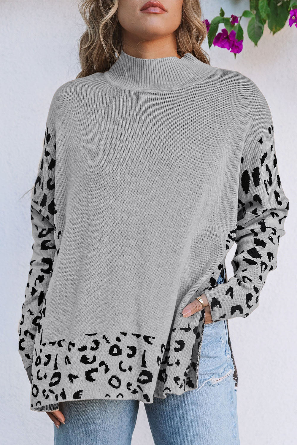 Leopard High Neck Oversized Sweater
