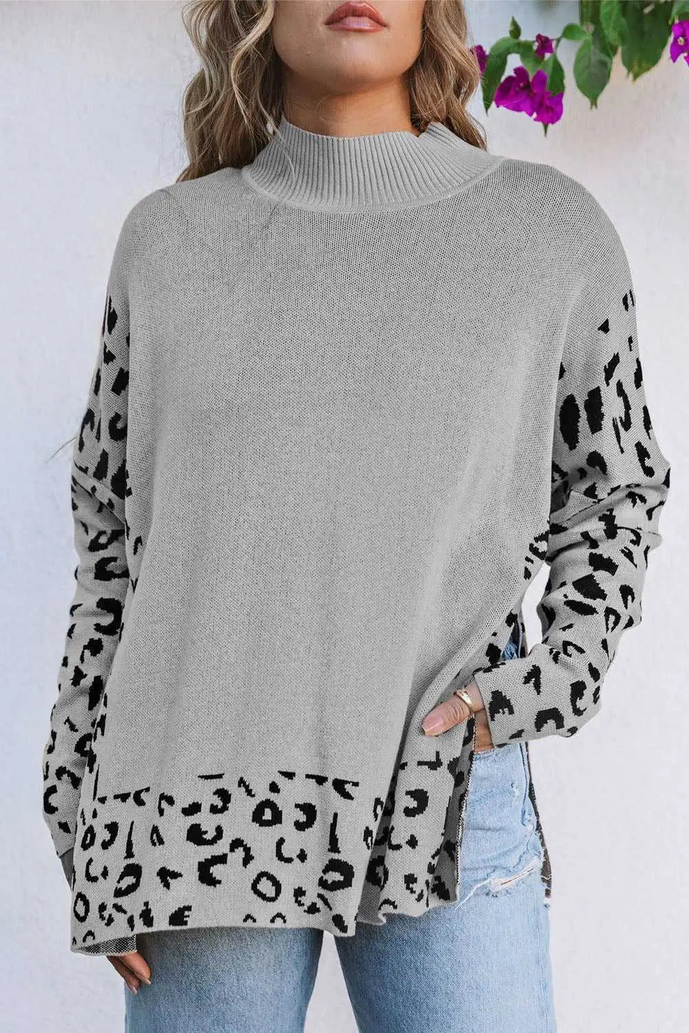 Leopard high neck oversized sweater sweaters