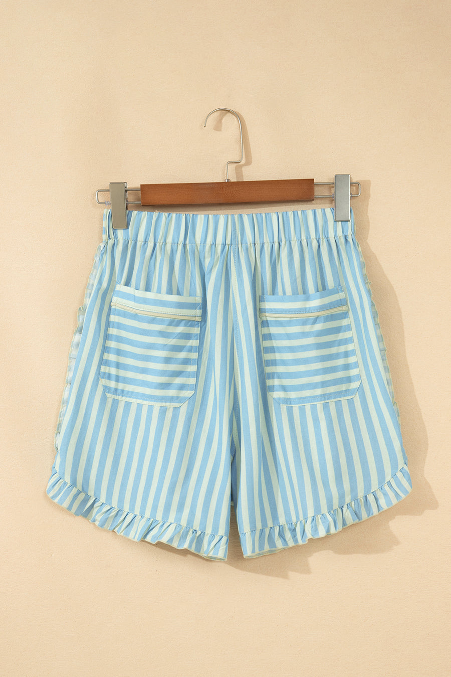 Stripe Ruffle Trim Elastic Waist Shorts Women UK