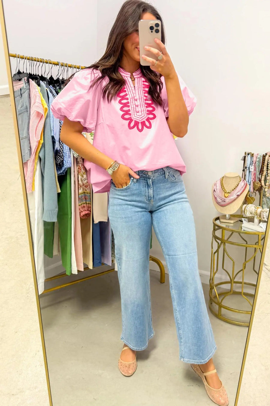 Boho Embroidered Puff Sleeve Cotton Blouse Women UK — close-up detail | Fashionfitz UK
