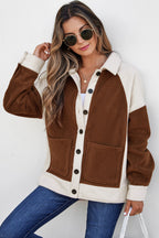 Brown Panels Fleece Shacket