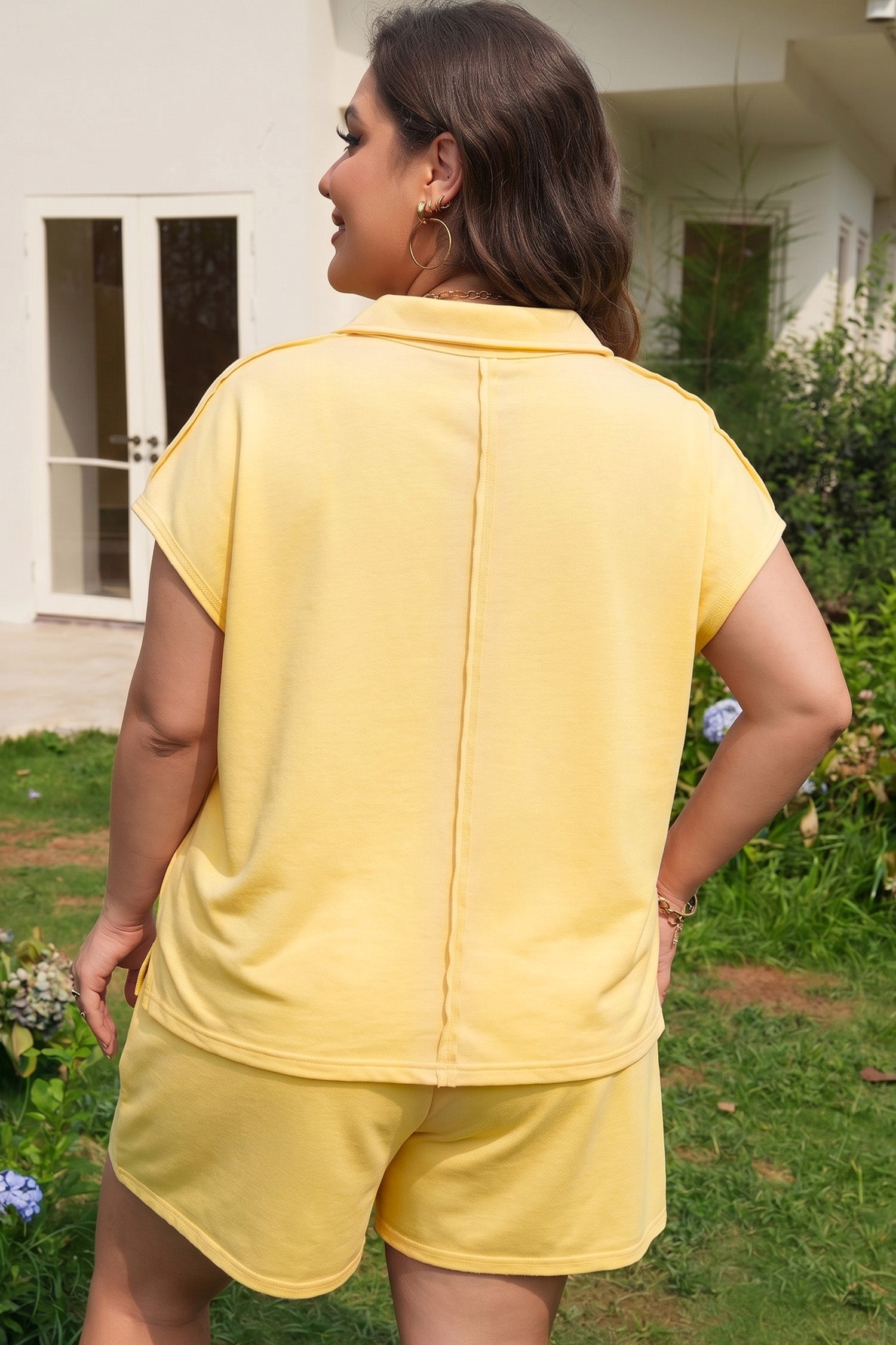 Polo Tee & Elastic Waist Shorts Plus Size Set Women UK