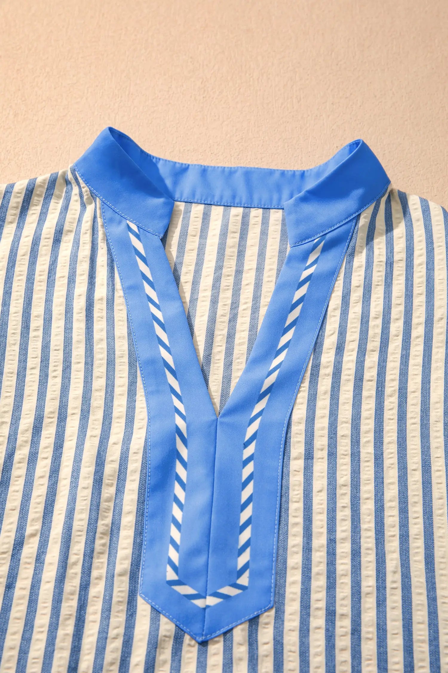 Stripe colour block blouse worn loose over wide-leg jeans | Fashionfitz UK