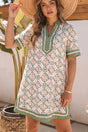 Multicolour Boho Geometric Floral Short Sleeve Mini Dress Women UK