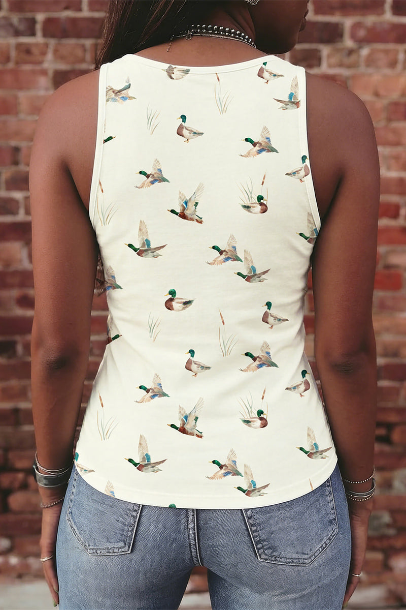 Beige Mallard Print Western Style Tank Top Women UK