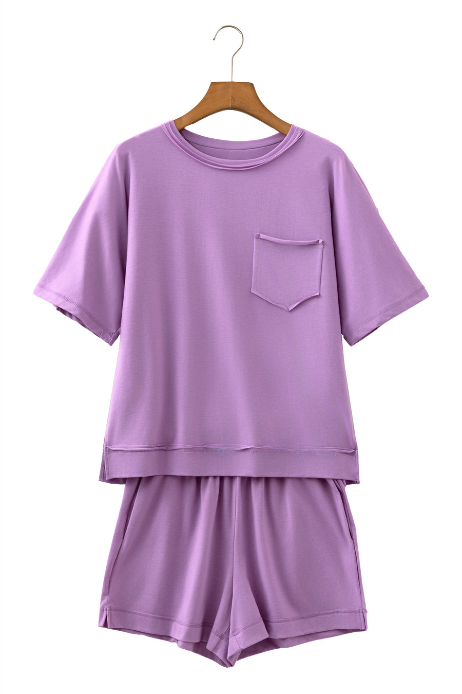 Raw Edge Patch Pocket Oversized Top and Shorts Set Women UK