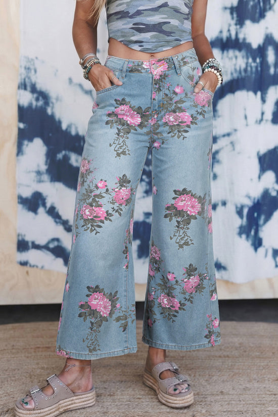 Garden Floral Print Low Rise Bootcut Denim Jeans