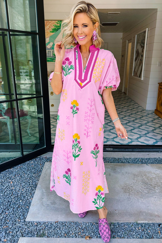 Floral Print V-Neck Midi Dress Women UK | Colourblock