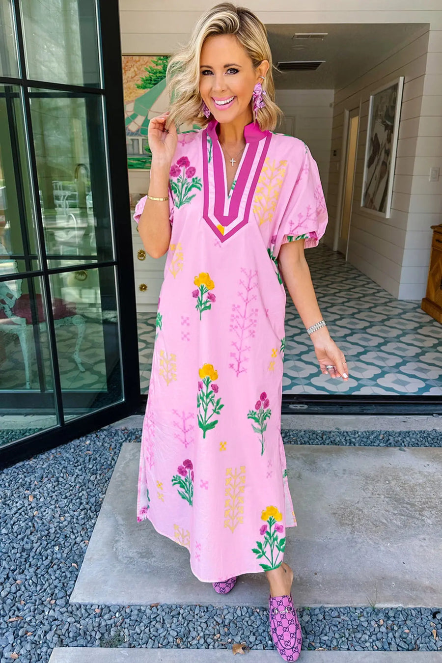 Floral Print V-Neck Midi Dress Women UK | Colourblock