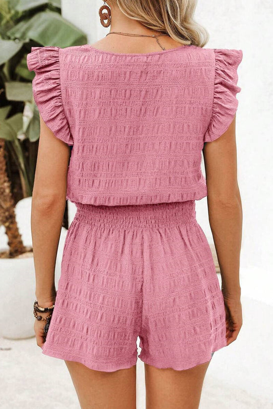 Textured Square Neck Cap Sleeve Top & Shirred High Waist Shorts Set