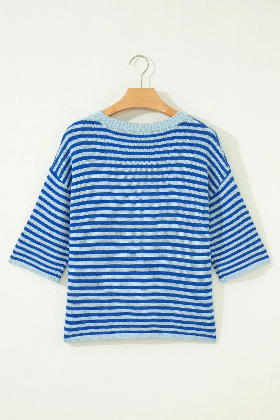 Blue Stripe Half Sleeve Knit Button Cardigan Women UK — fabric texture detail | Fashionfitz UK