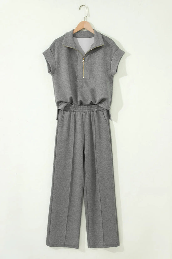 Half zip polo tee & casual pant set two piece short sleeve co-ord outfit sets