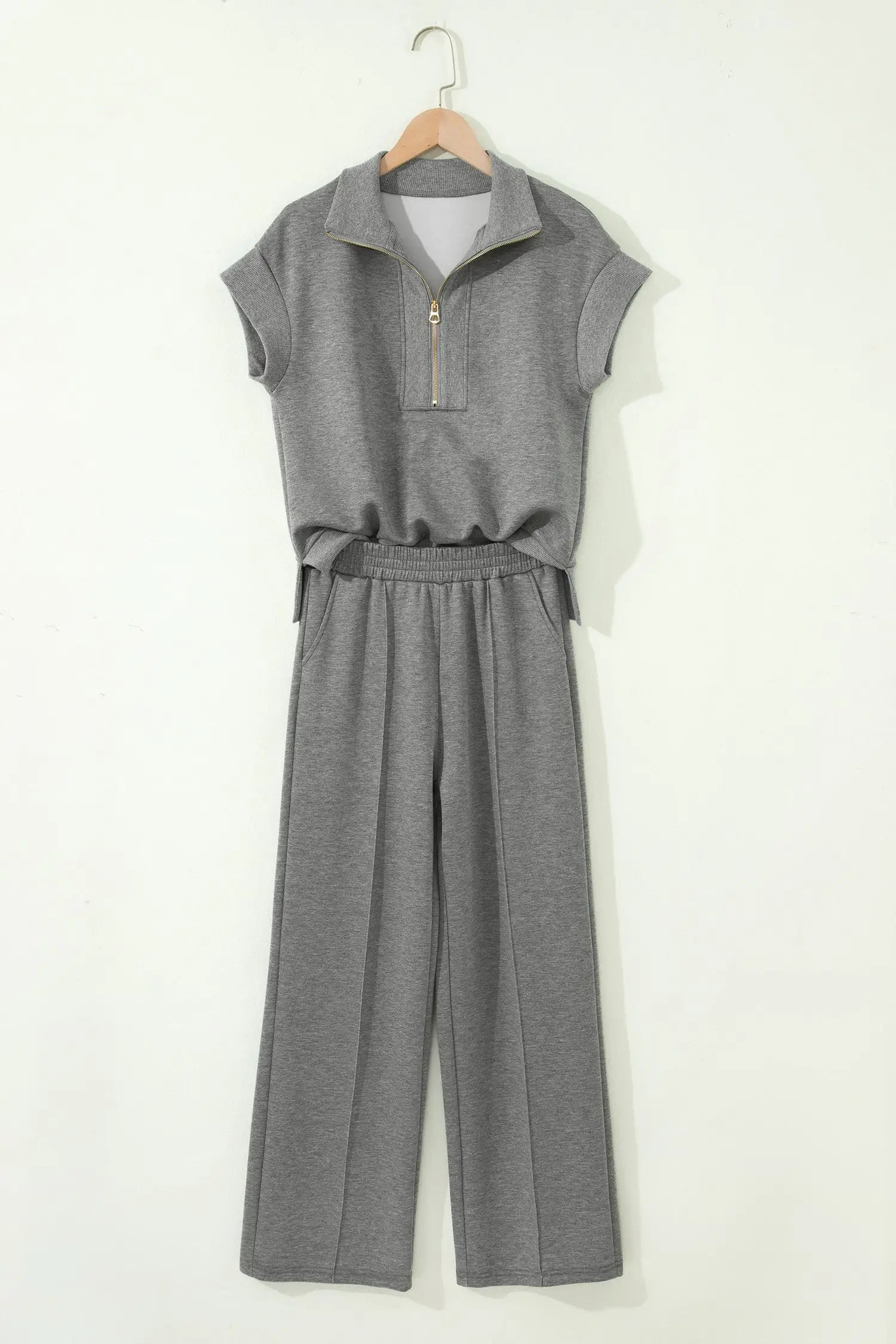 Half zip polo tee & casual pant set two piece short sleeve co-ord outfit sets