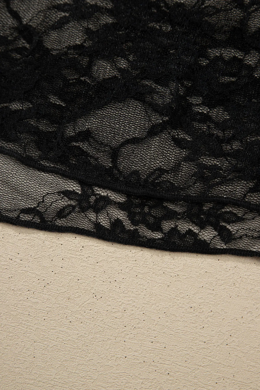 Women's black sheer lace mock neck top lookbook casual