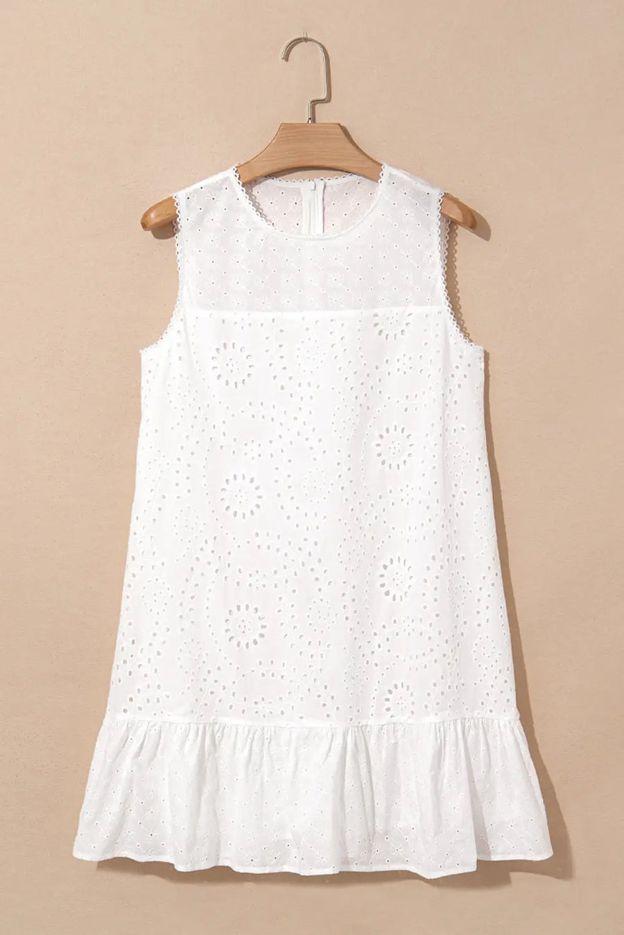 White Floral Eyelet Embroidered Sleeveless Shift Dress Women UK