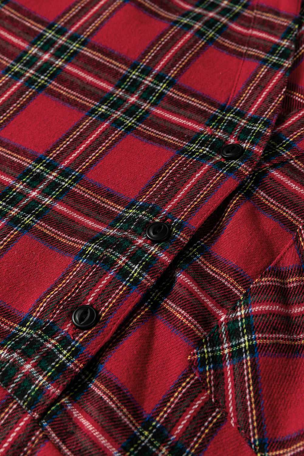 Red plaid mini dress buttons detail