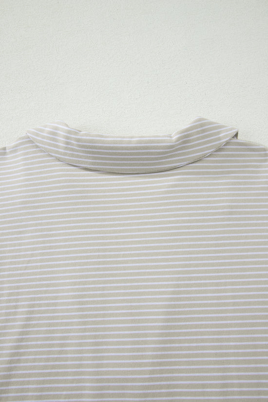 Striped Dolman Sleeve Polo Shirt and Drawstring Shorts Two Piece Set
