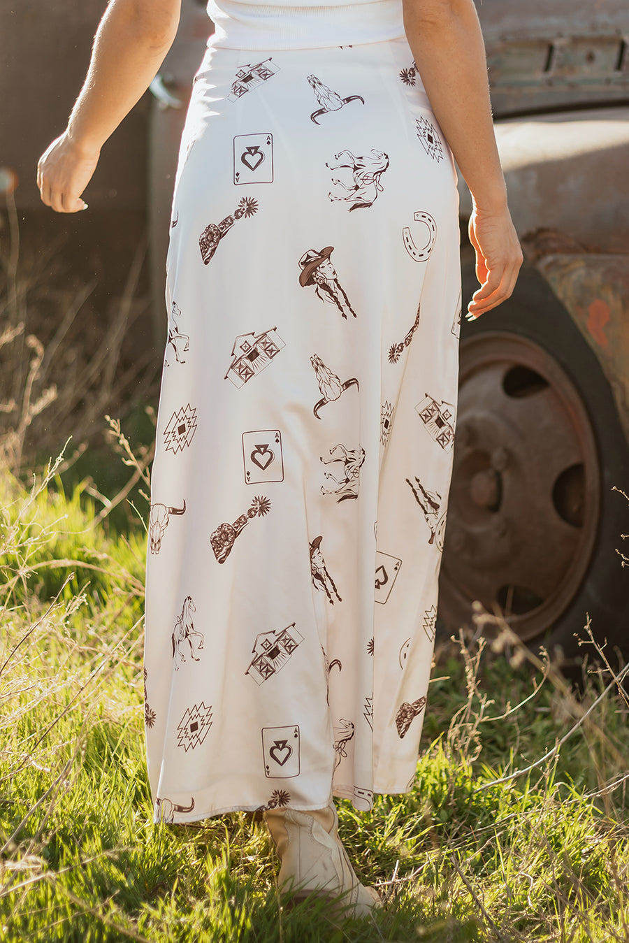 Western Print Satin High Waist Maxi Skirt — second colourway | Fashionfitz UK