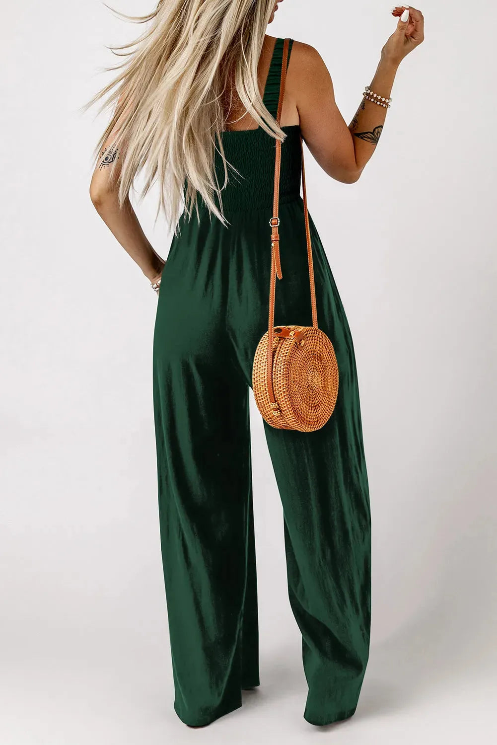 Smocked Wide Leg Jumpsuit - Fashionfitz