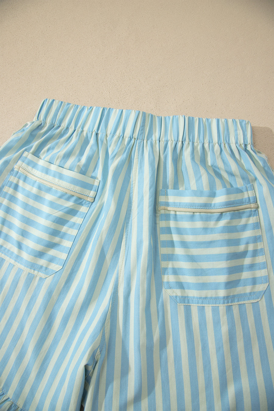 Stripe Ruffle Trim Elastic Waist Shorts Women UK