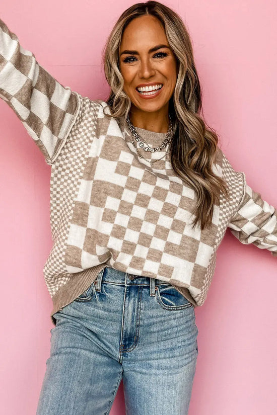 Smoky plaid soft knit jumper sweaters