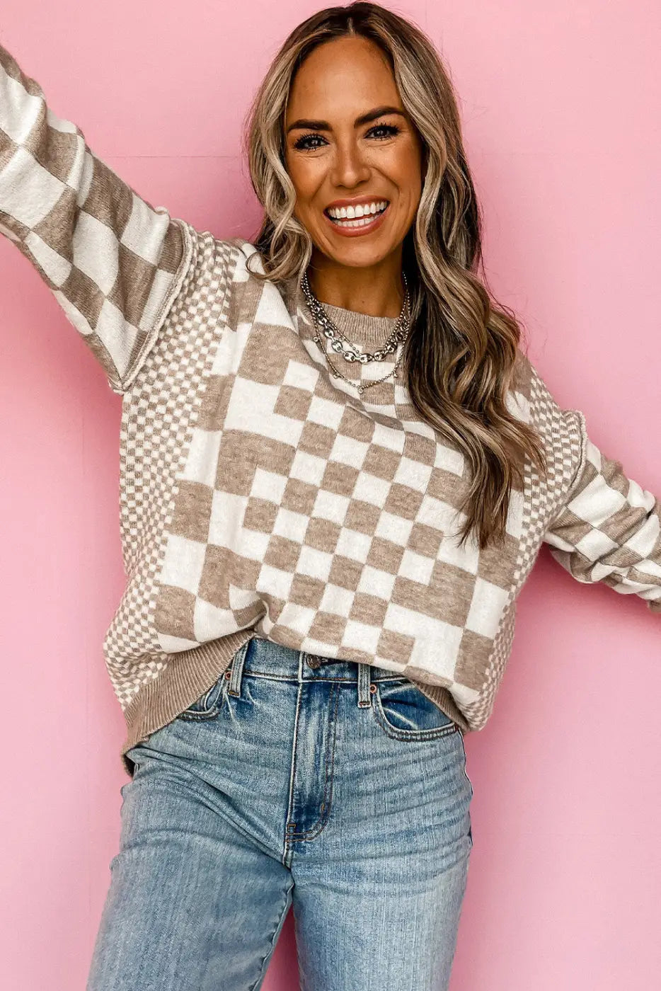 Smoky plaid soft knit jumper sweaters
