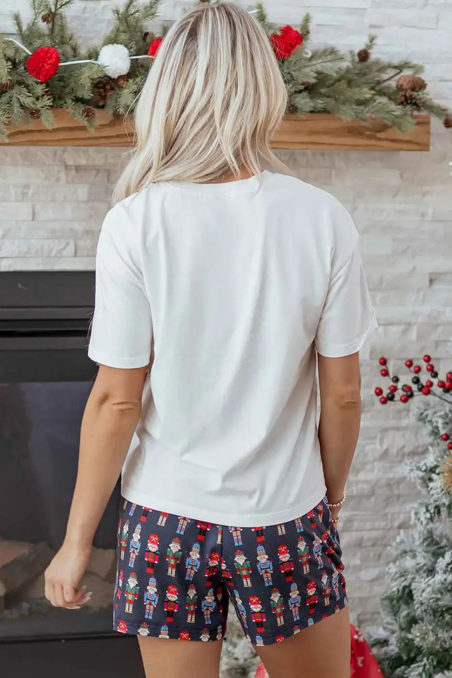 Pink nutcracker christmas lounge set graphic tee & print shorts loungewear