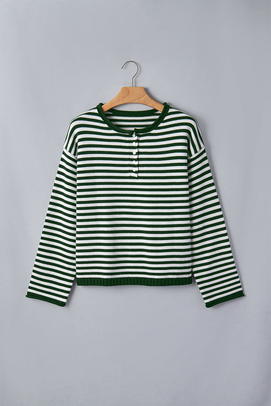 Stripe Drop Shoulder Button Placket Sweater