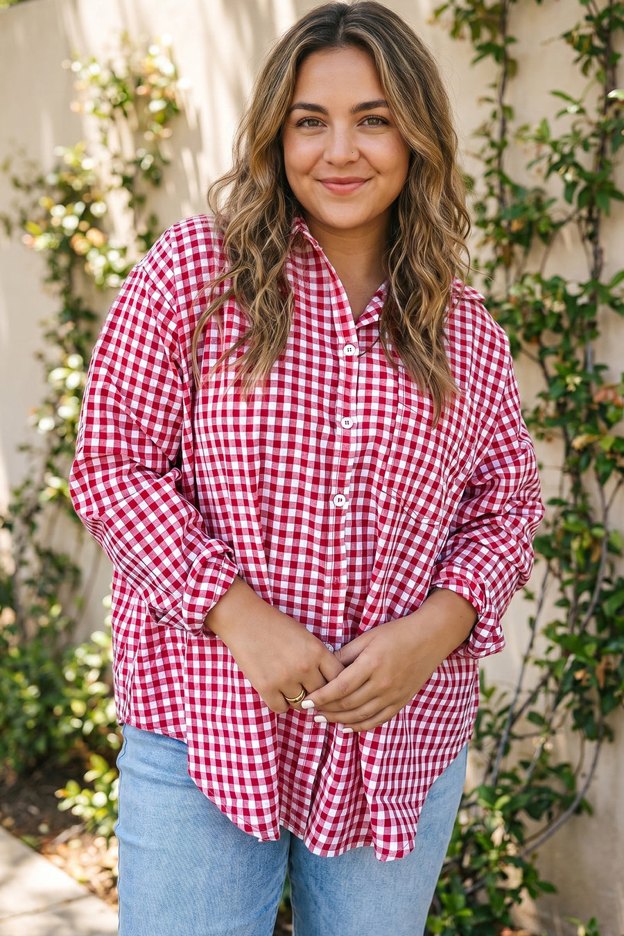 Plus size plaid tunic loose fit shirt — back view