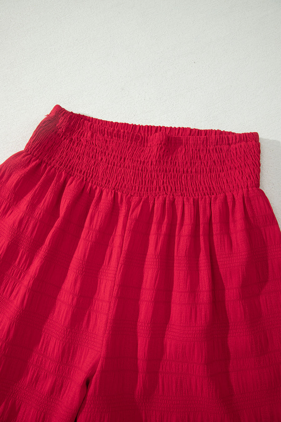 Textured Square Neck Cap Sleeve Top & Shirred High Waist Shorts Set — angled third option | Fashionfitz UK