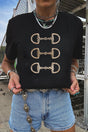 Western Horse Bit Print Relaxed T-Shirt Women UK