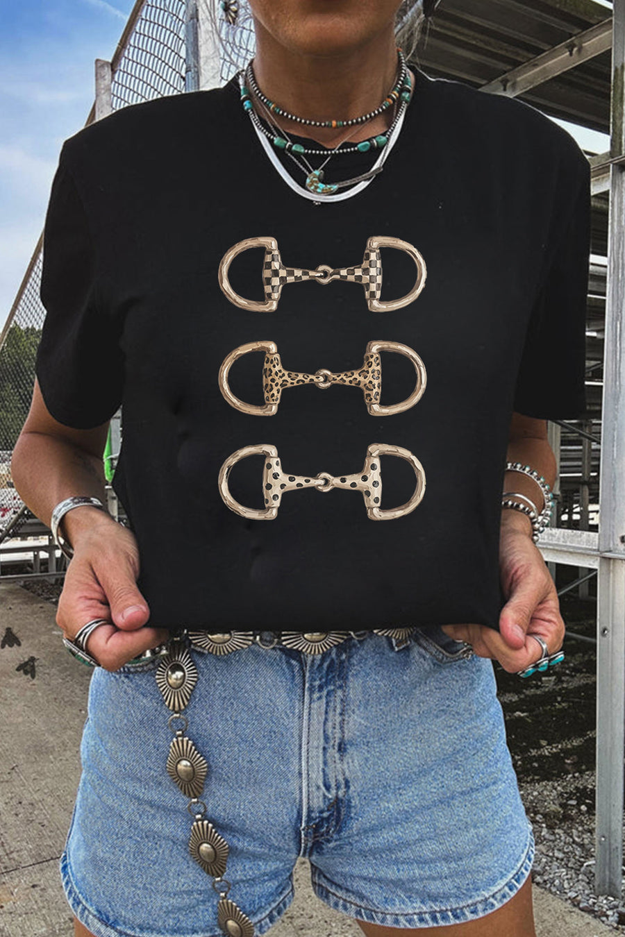 Western Horse Bit Print Relaxed T-Shirt Women UK