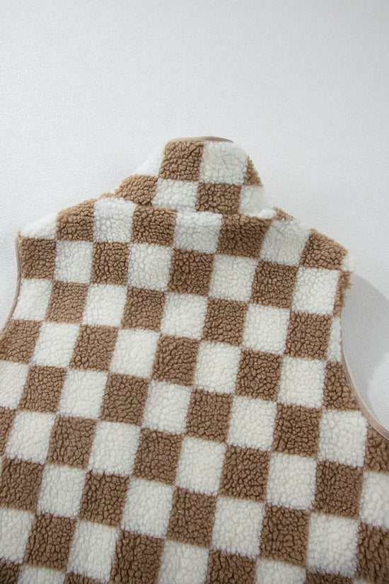Monochrome mosaic sherpa vest - plaid design