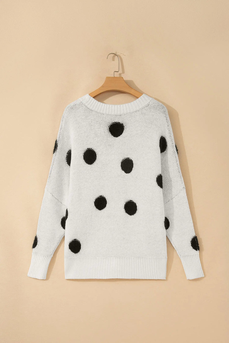 Polka Dot Button Front Oversized V-Neck Cardigan