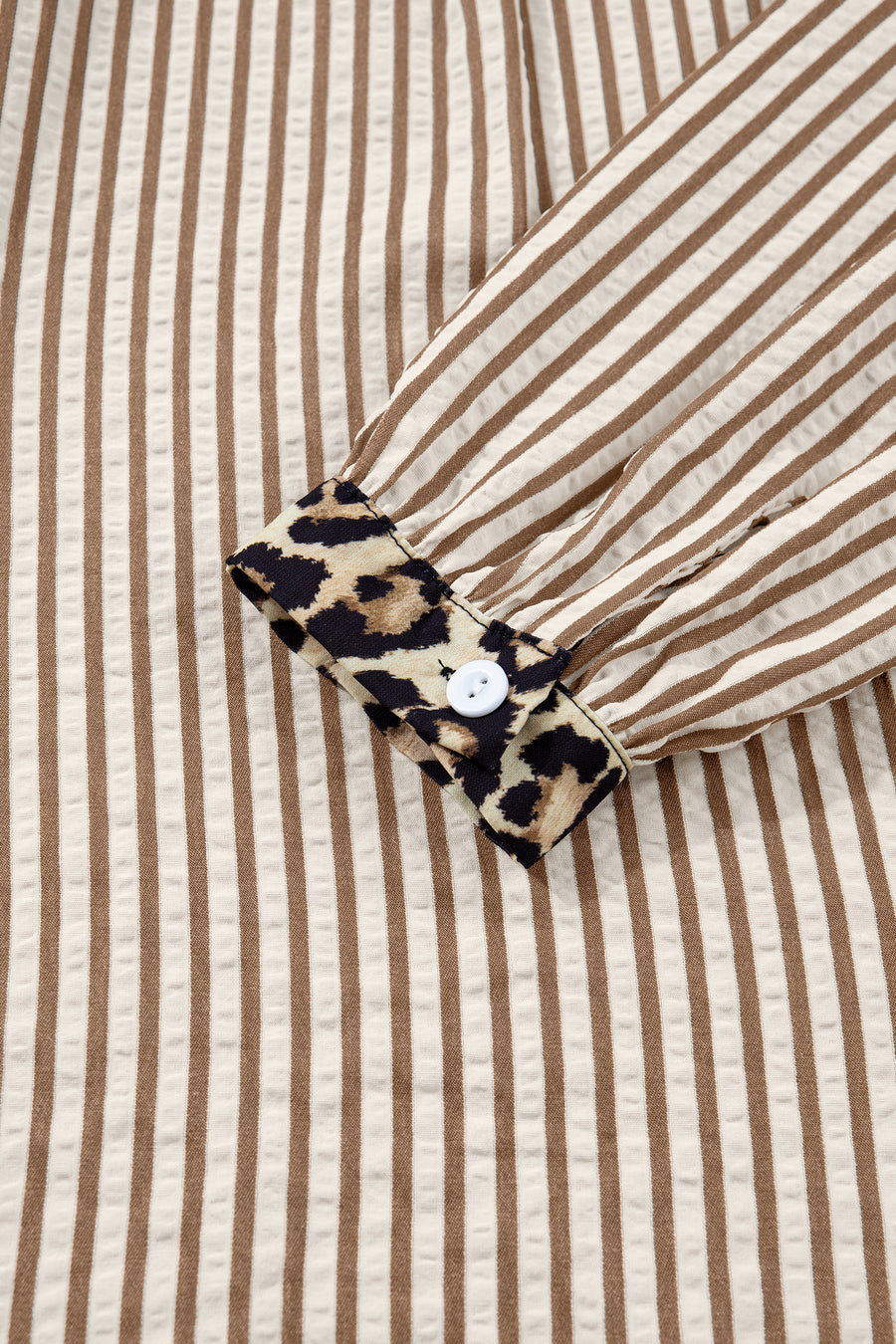 Leopard Pinstripe Contrast Patchwork Shirt Women UK — angled view | Fashionfitz UK