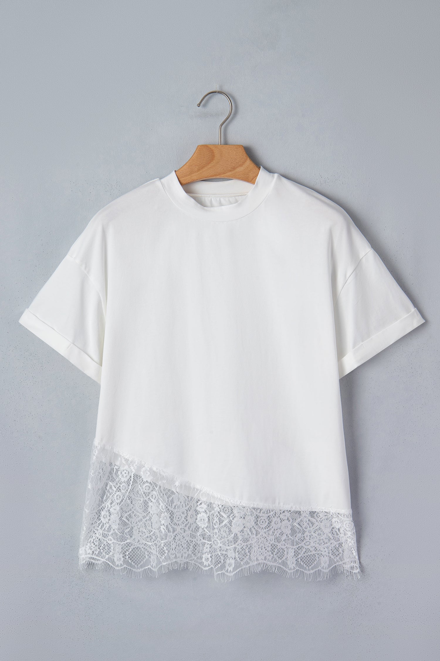 Asymmetric Lace Hem Floral Patchwork Short Sleeve Tee