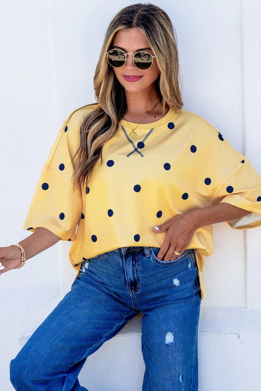 Polka Dot Crossed Seam Detail Oversized Tee Women UK