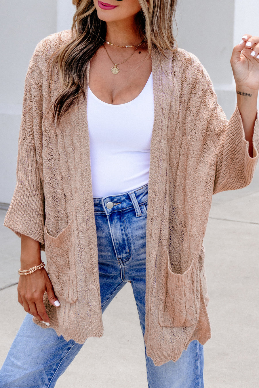 Hollowed Pattern Knit Drop Shoulder Cardigan Women UK