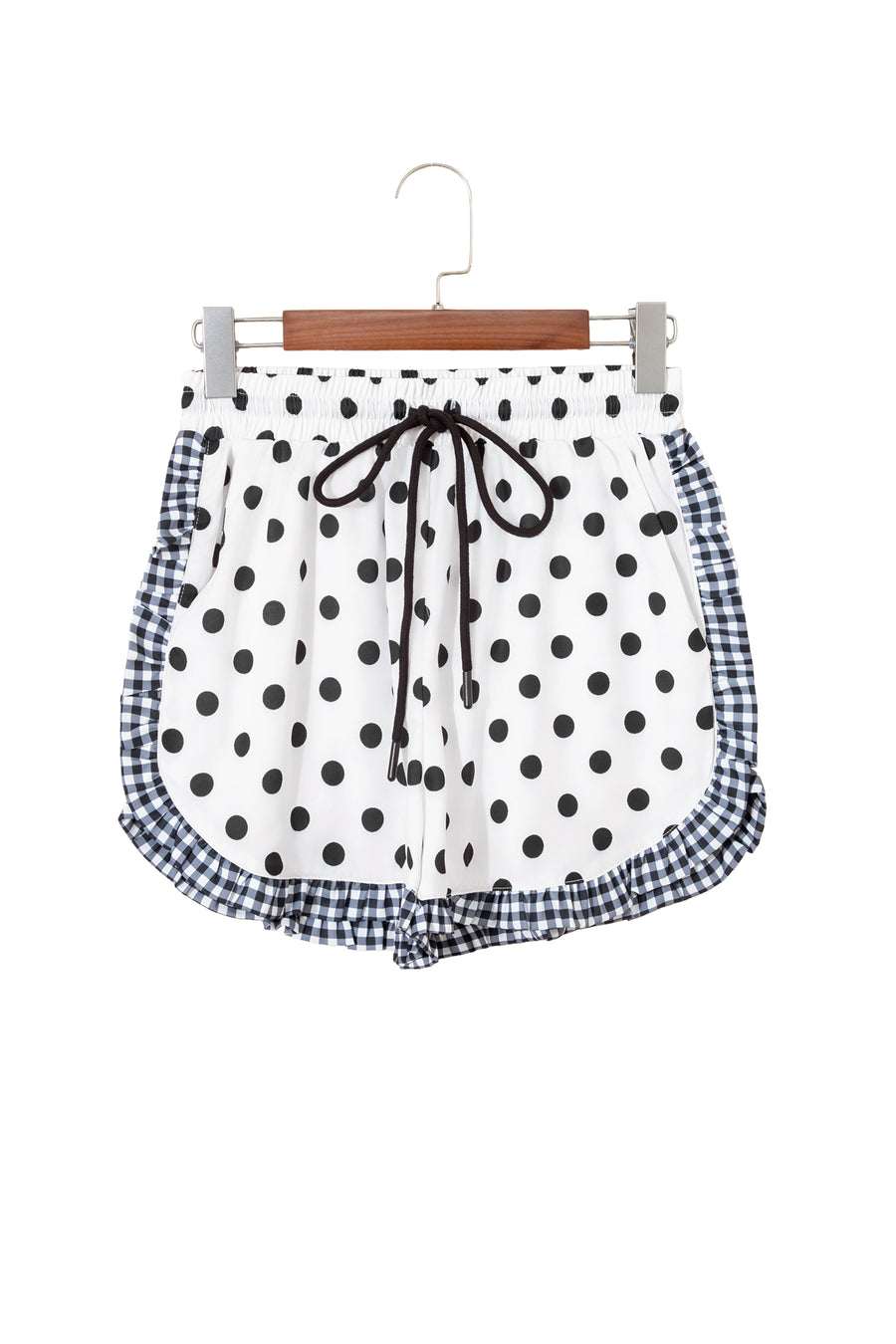 Polka Dot Ruffle Trim Contrast Shorts Women UK