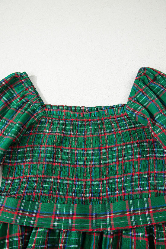 Red Green Tartan Plaid Flared Midi Dress