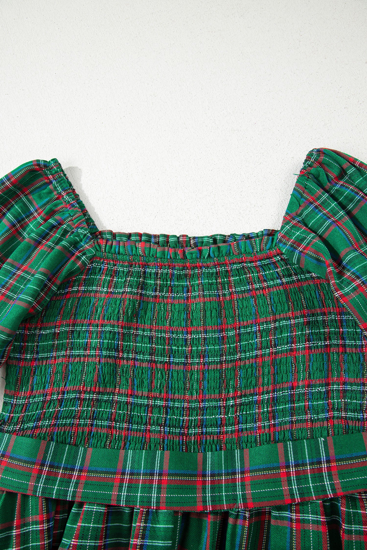 Red Green Tartan Plaid Flared Midi Dress