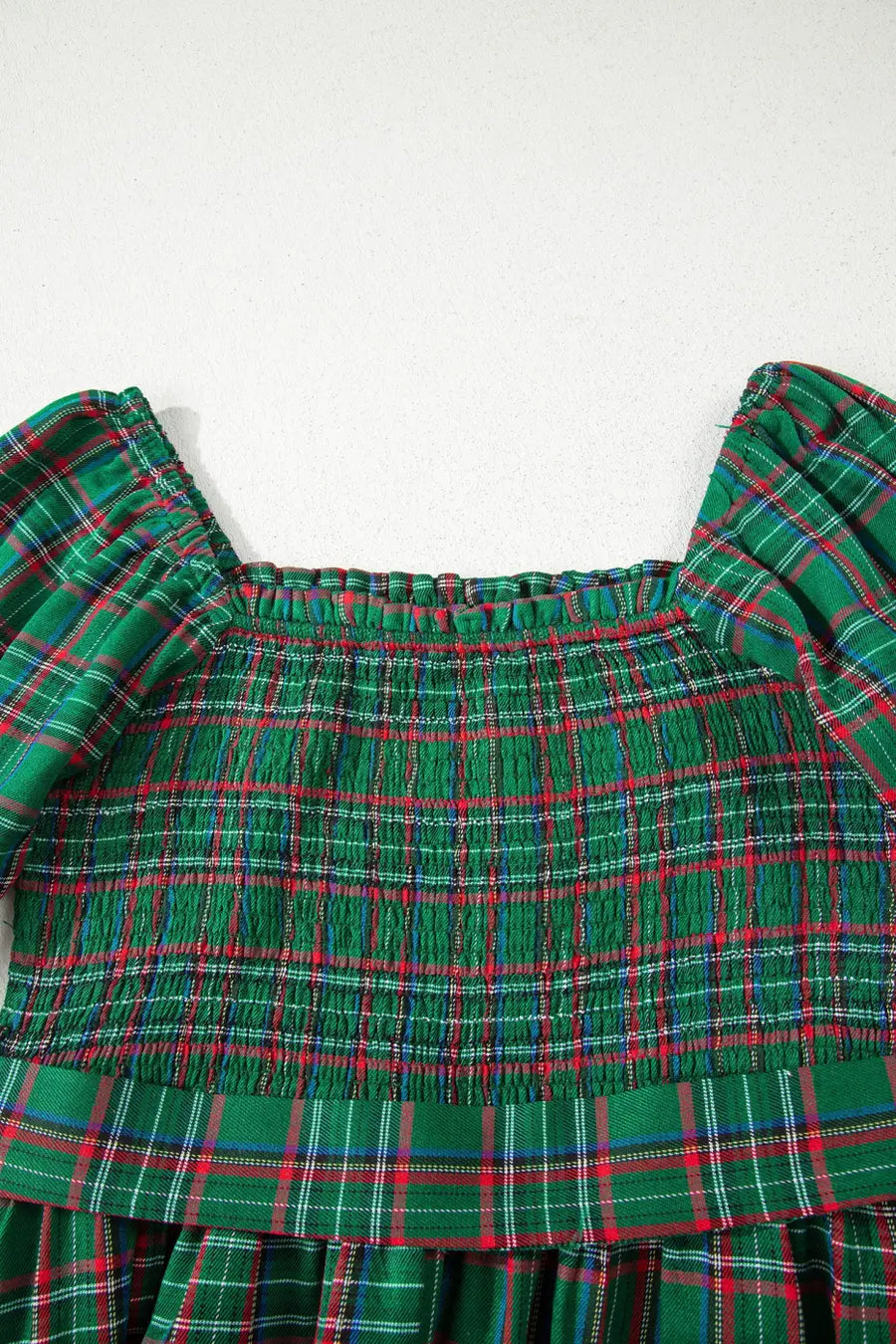 Red green tartan plaid flared midi dress dresses
