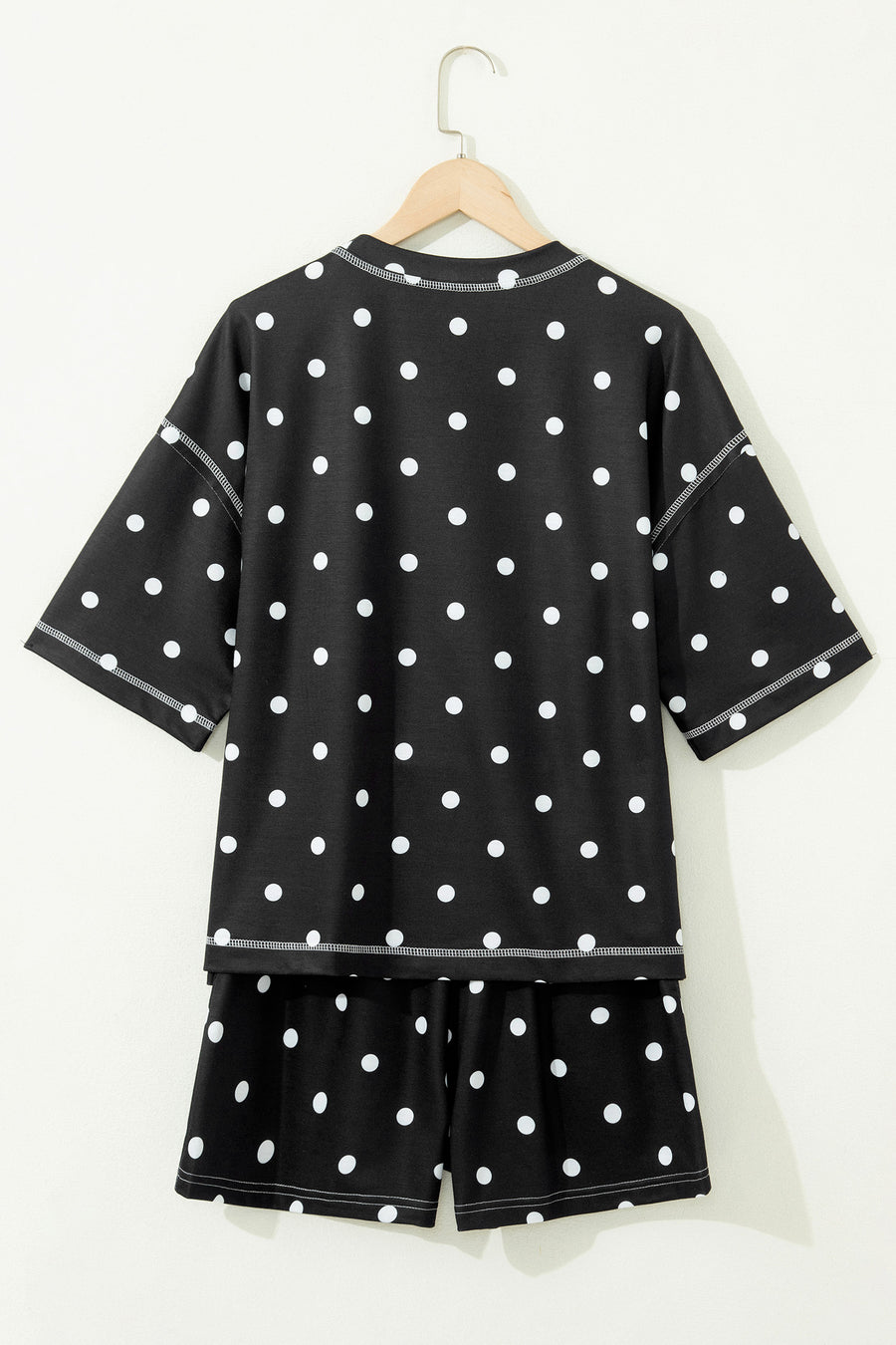 Polka Dot Exposed Seam Loose Tee Drawstring Shorts Two-Piece Set — styled outfit look | Fashionfitz UK
