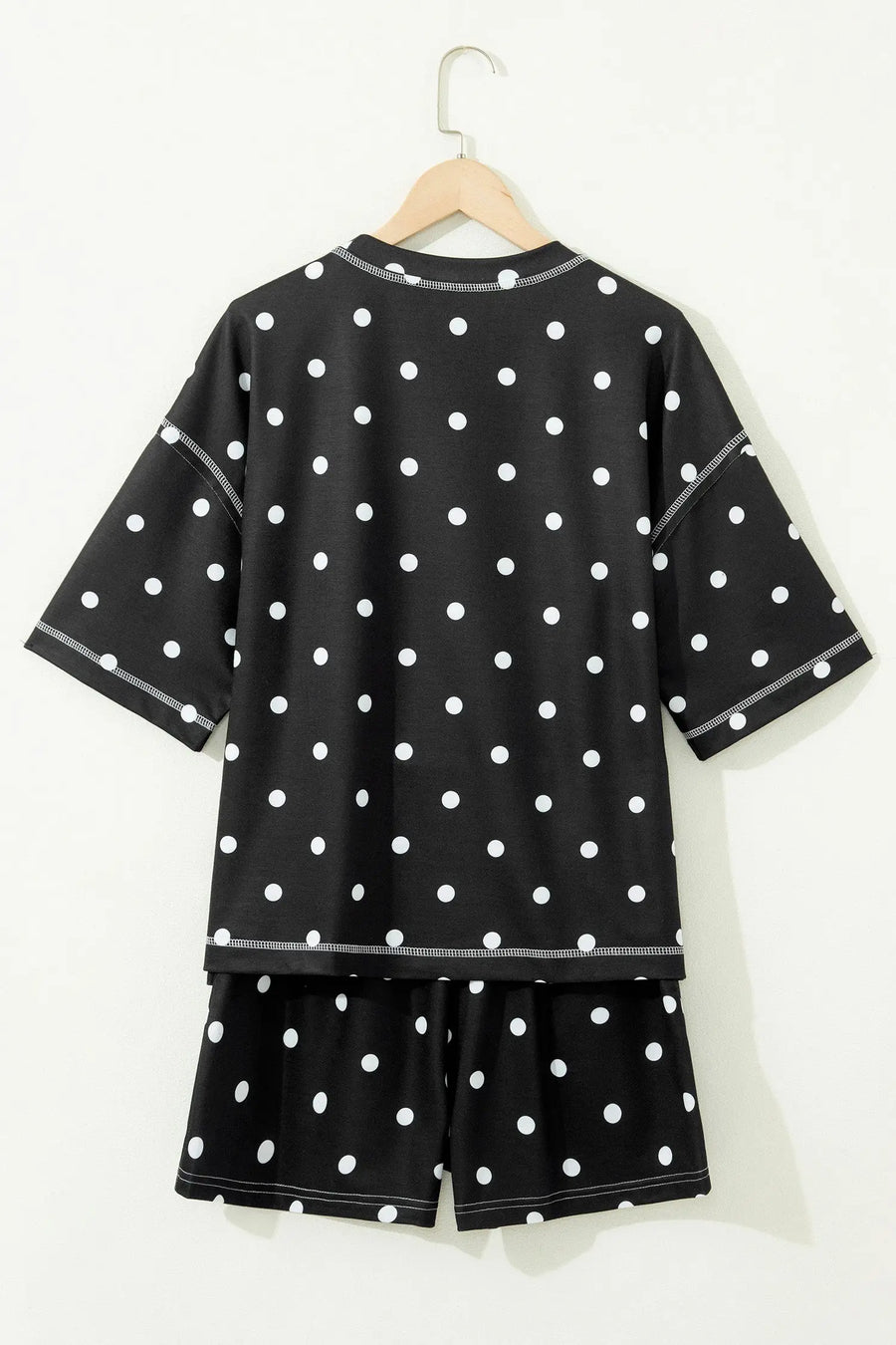 Polka dot loose tee drawstring shorts set styled outfit | Fashionfitz UK