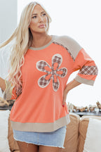 Orange Plaid Floral Top